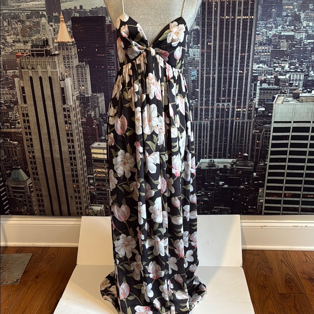 Sachin + Babi Black Maxi Dress with Pink & White Floral Print